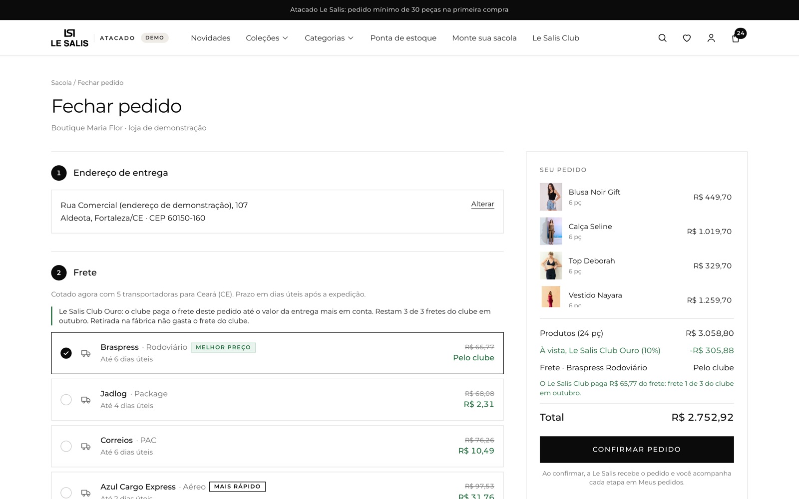 Portal de pedidos: fechar pedido